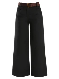 Solada Pantaloni donna a gamba larga con cintura scamosciata - nero