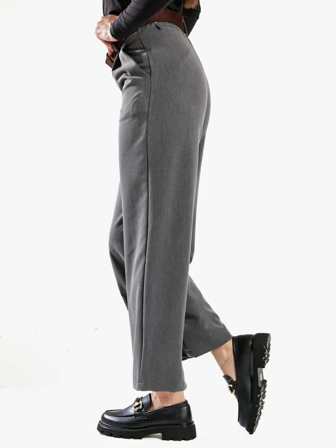 Solada Pantaloni donna a gamba larga con cintura scamosciata - grigio