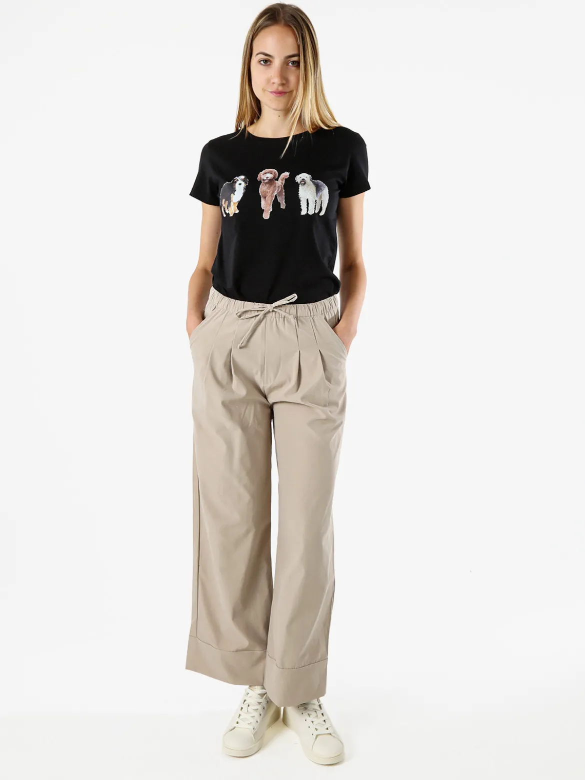 Solada Pantaloni donna a gamba larga con coulisse - beige