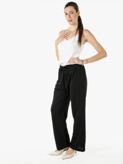 Solada Pantaloni donna a gamba larga con coulisse - nero