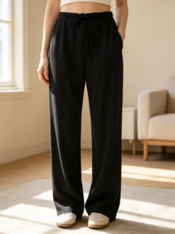 Solada Pantaloni donna a gamba larga con coulisse - nero