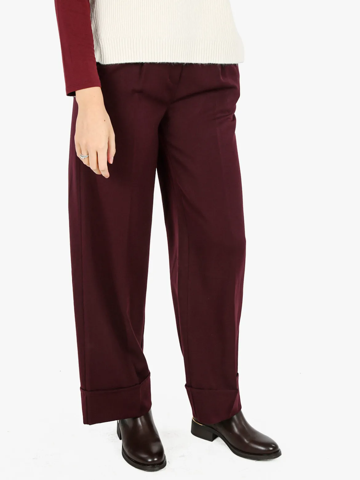 Solada Pantaloni donna a gamba larga con risvolto - bordeaux