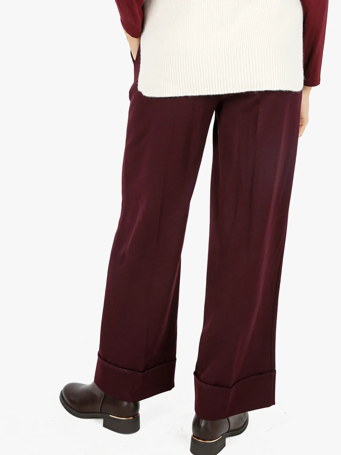 Solada Pantaloni donna a gamba larga con risvolto - bordeaux