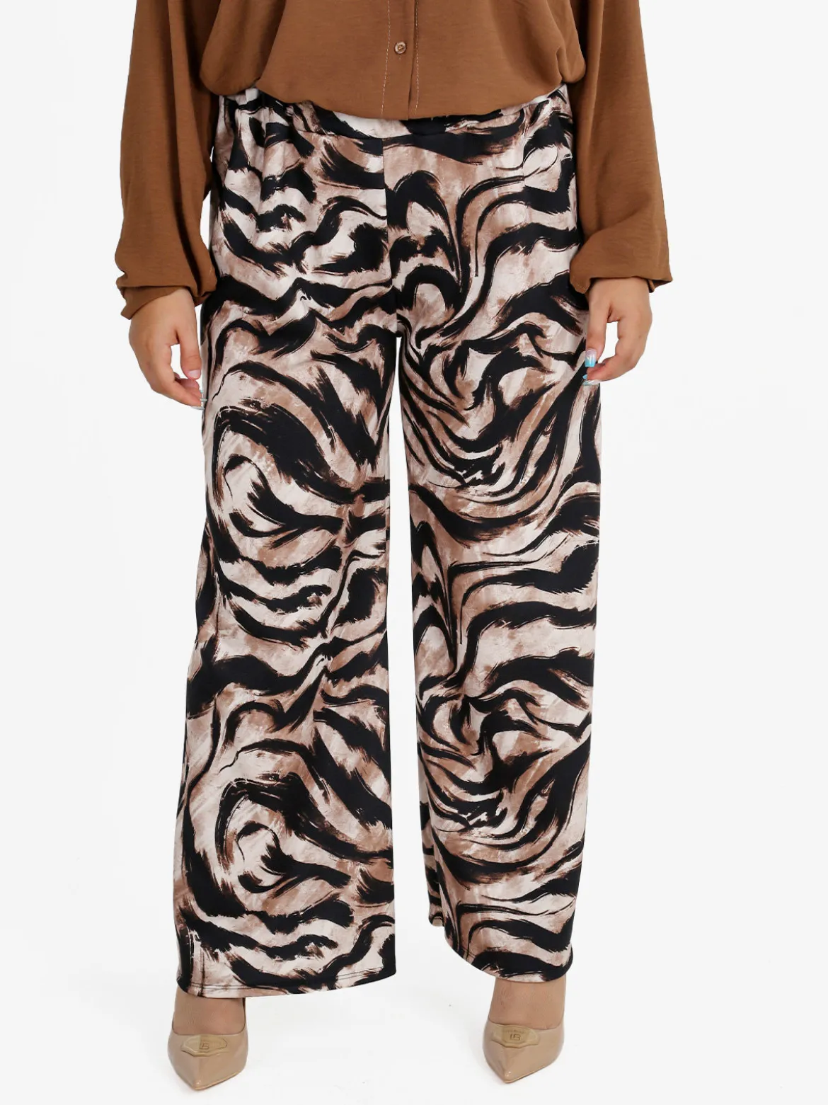 Solada Pantaloni donna a gamba larga con stampa fantasia - khaki