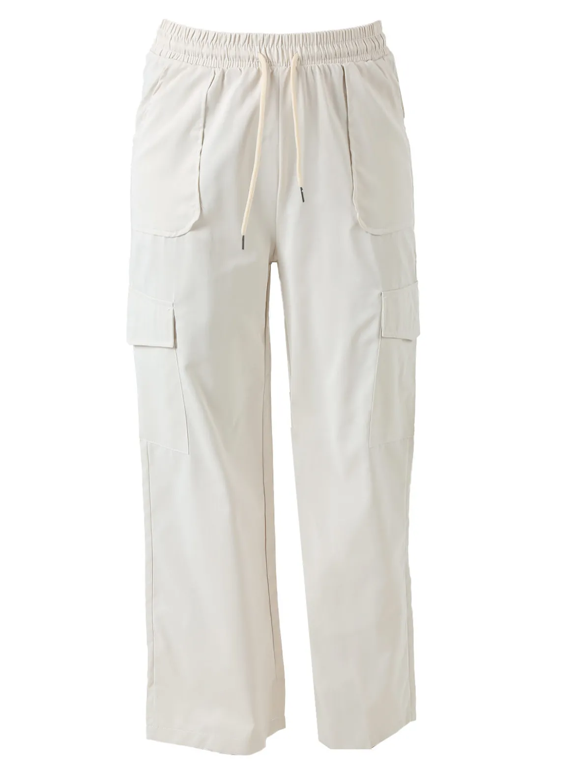 Solada Pantaloni donna a gamba larga con tasconi laterali e coulisse - beige