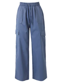 Solada Pantaloni donna a gamba larga con tasconi laterali e coulisse - blu