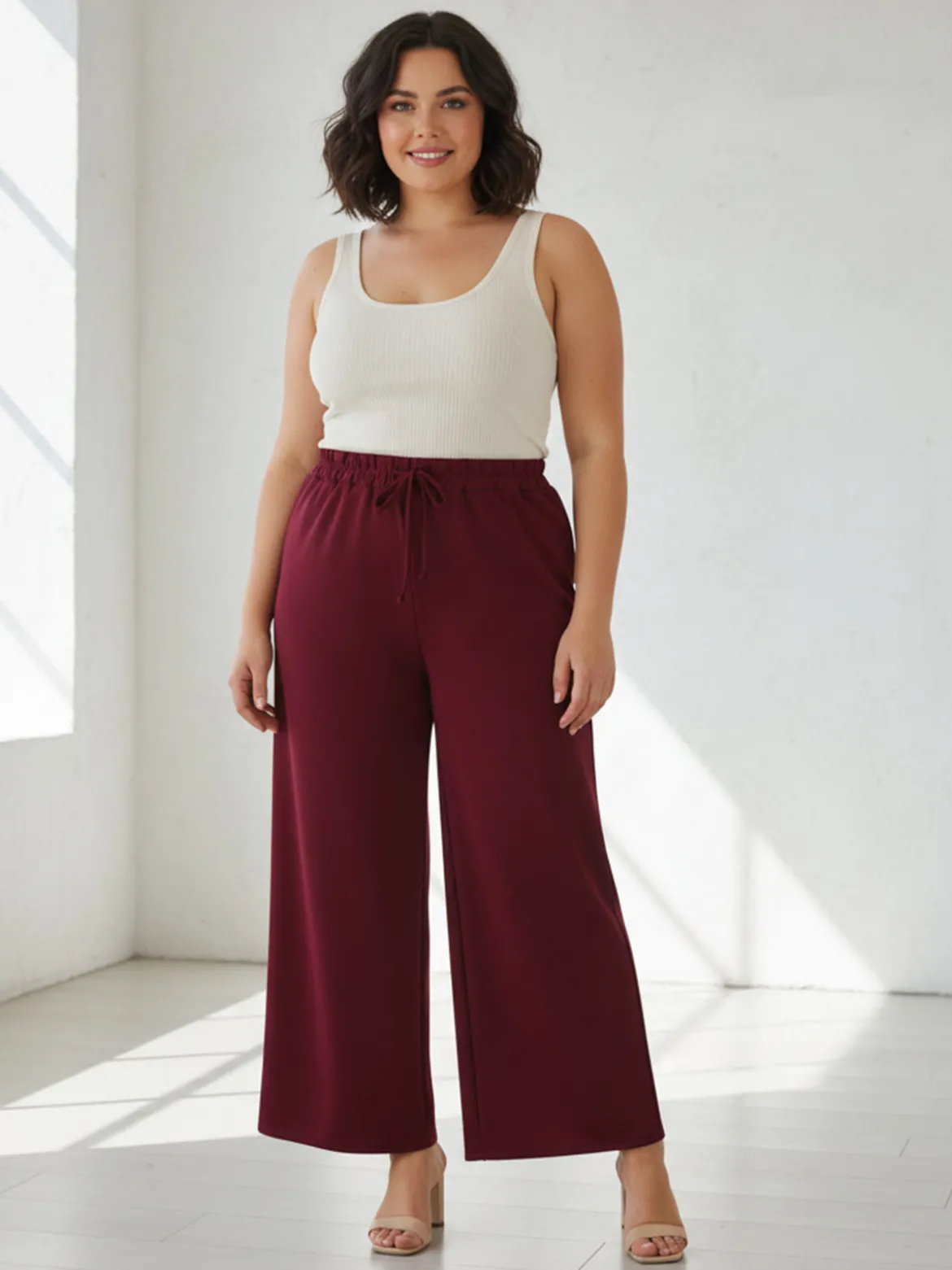 Solada Pantaloni donna a gamba larga taglie forti - bordeaux