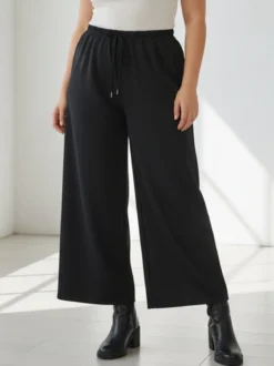 Solada Pantaloni donna a gamba larga taglie forti - nero