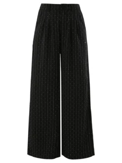 Solada Pantaloni donna a palazzo con micro borchie luccicanti - nero