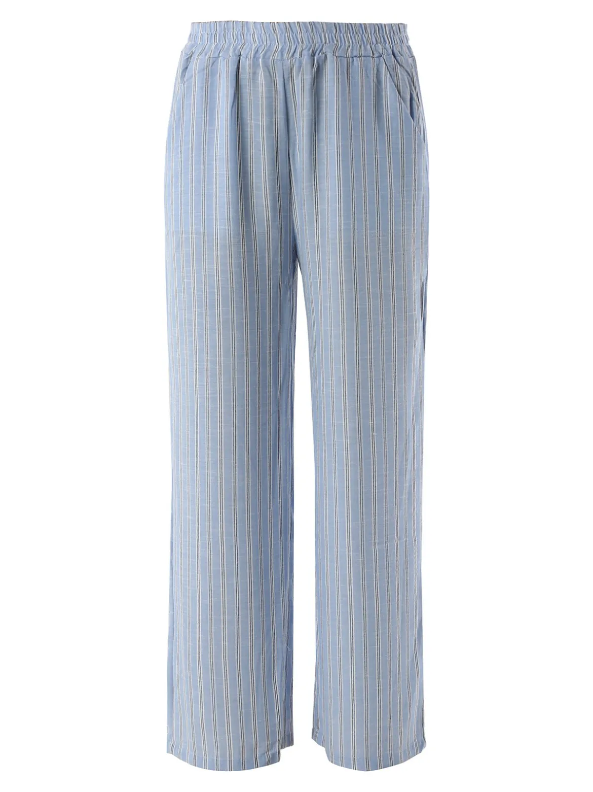 Solada Pantaloni donna a righe in misto lino - azzurro