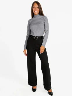 Solada Pantaloni donna a vita alta con cintura - nero
