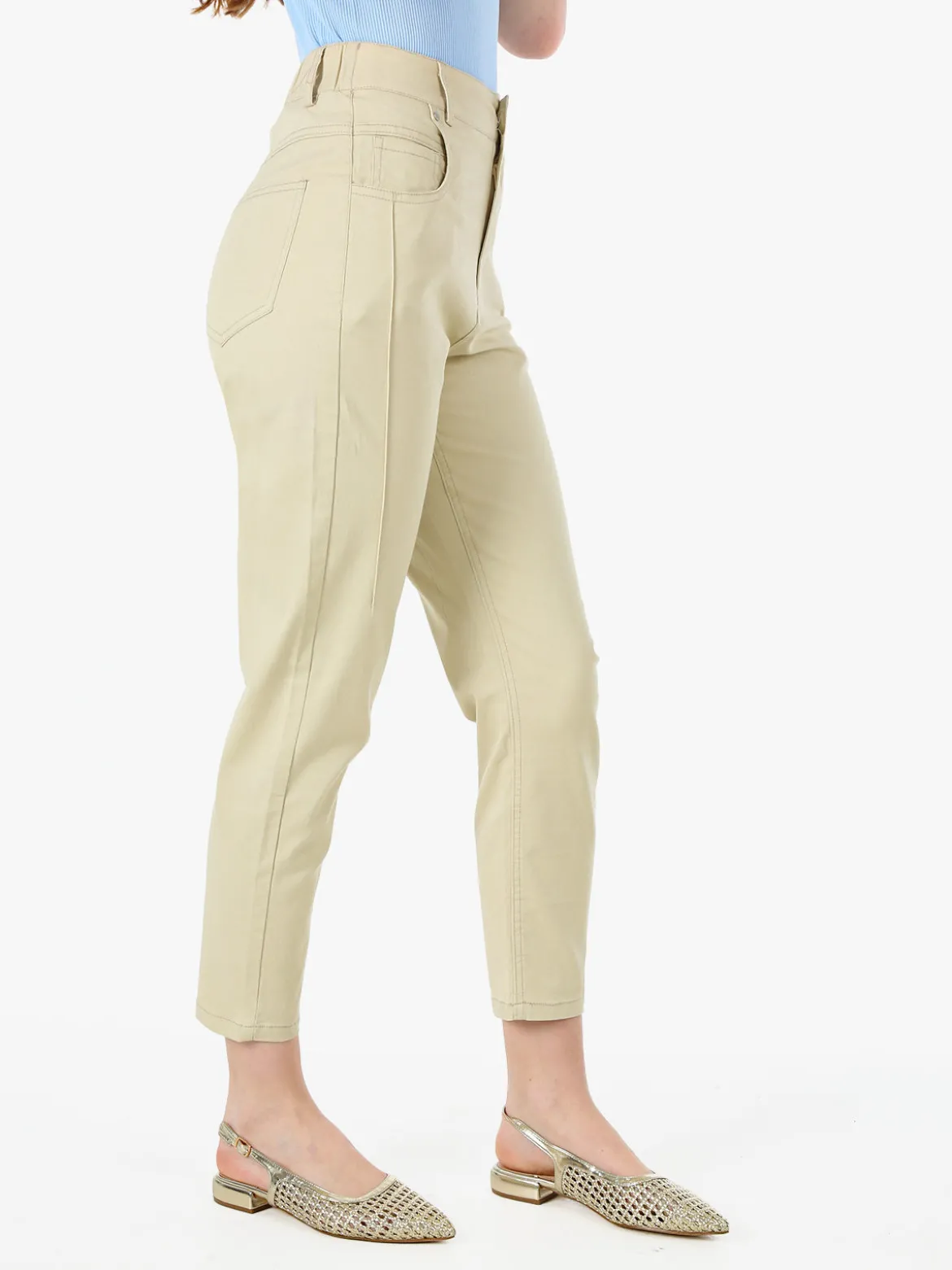 Solada Pantaloni donna a vita alta in misto cotone - beige