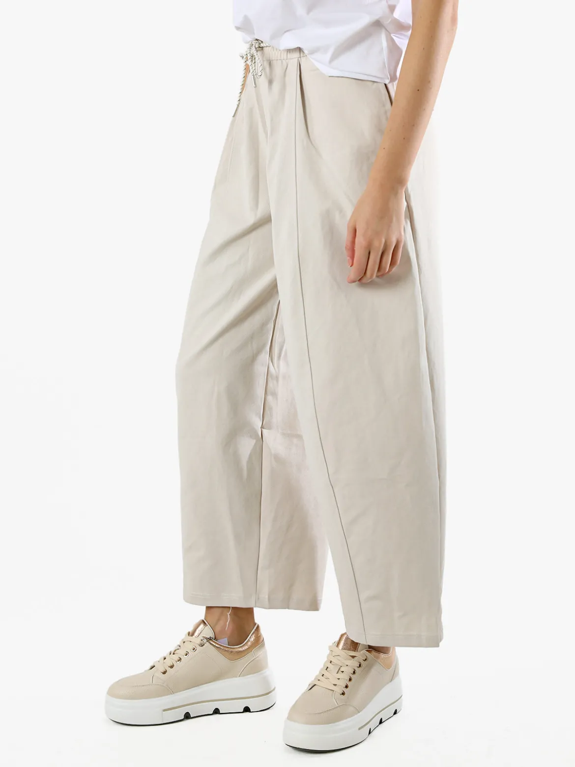 Solada Pantaloni donna barrell cropped - beige
