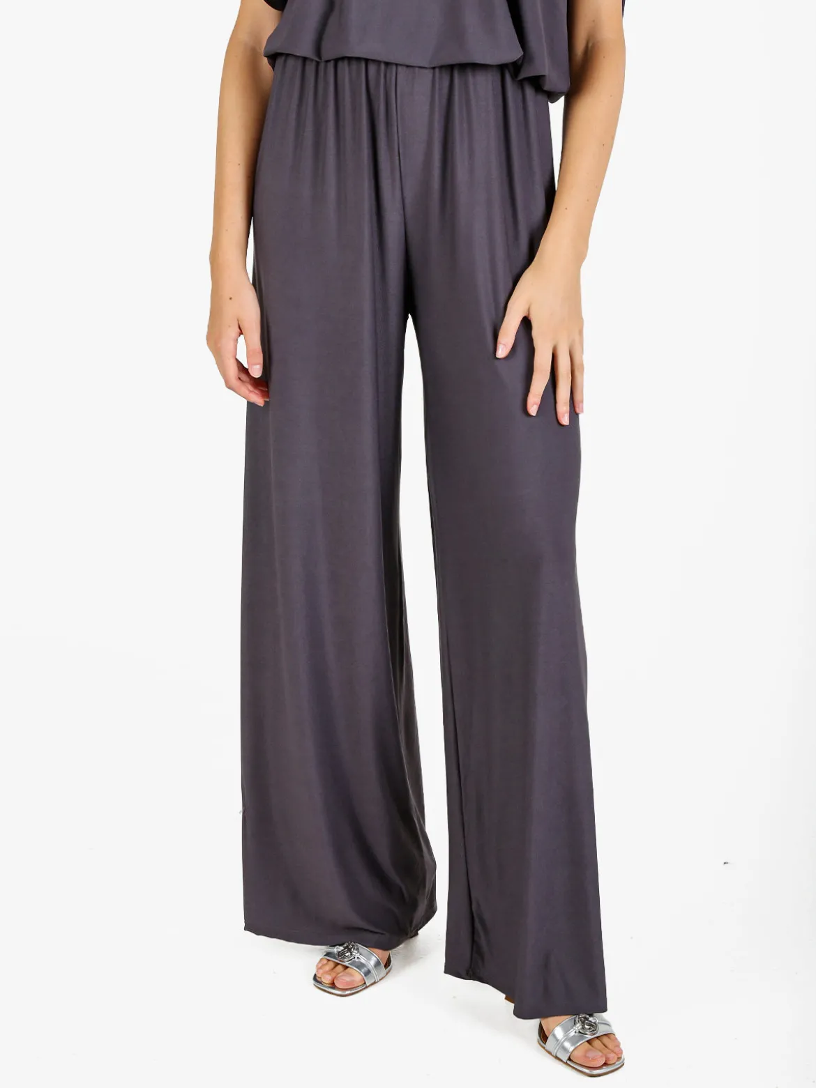 Solada Pantaloni donna con elastico in vita a gamba larga - grigio