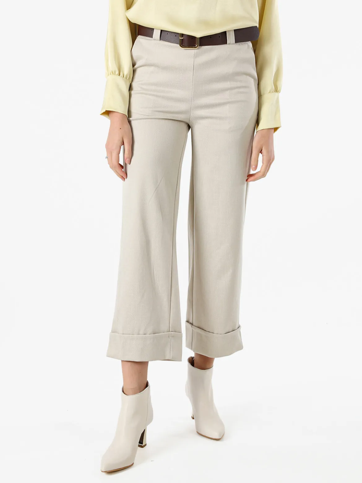 Solada Pantaloni donna cropp a gamba larga con stampa texture - beige
