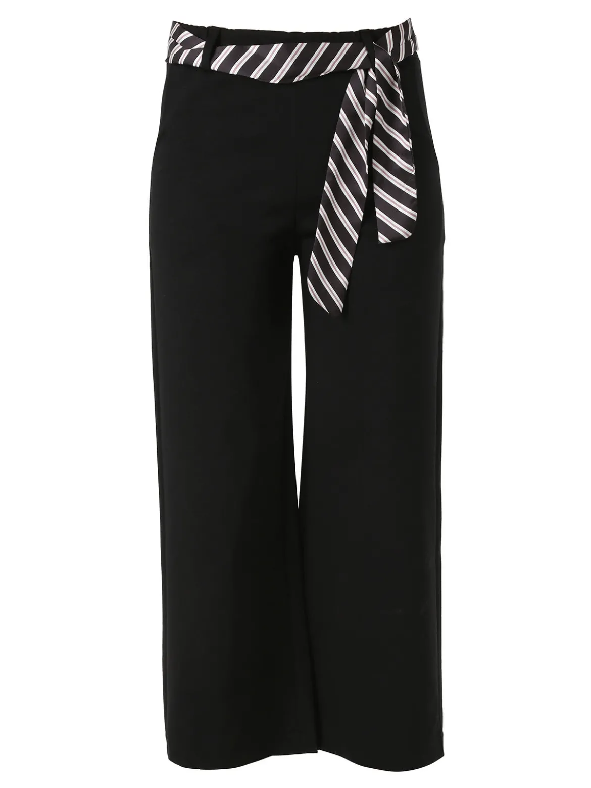 Solada Pantaloni donna cropped a gamba larga con cintura a foulard - nero