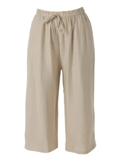 Solada Pantaloni donna cropped a gamba larga con coulisse - beige