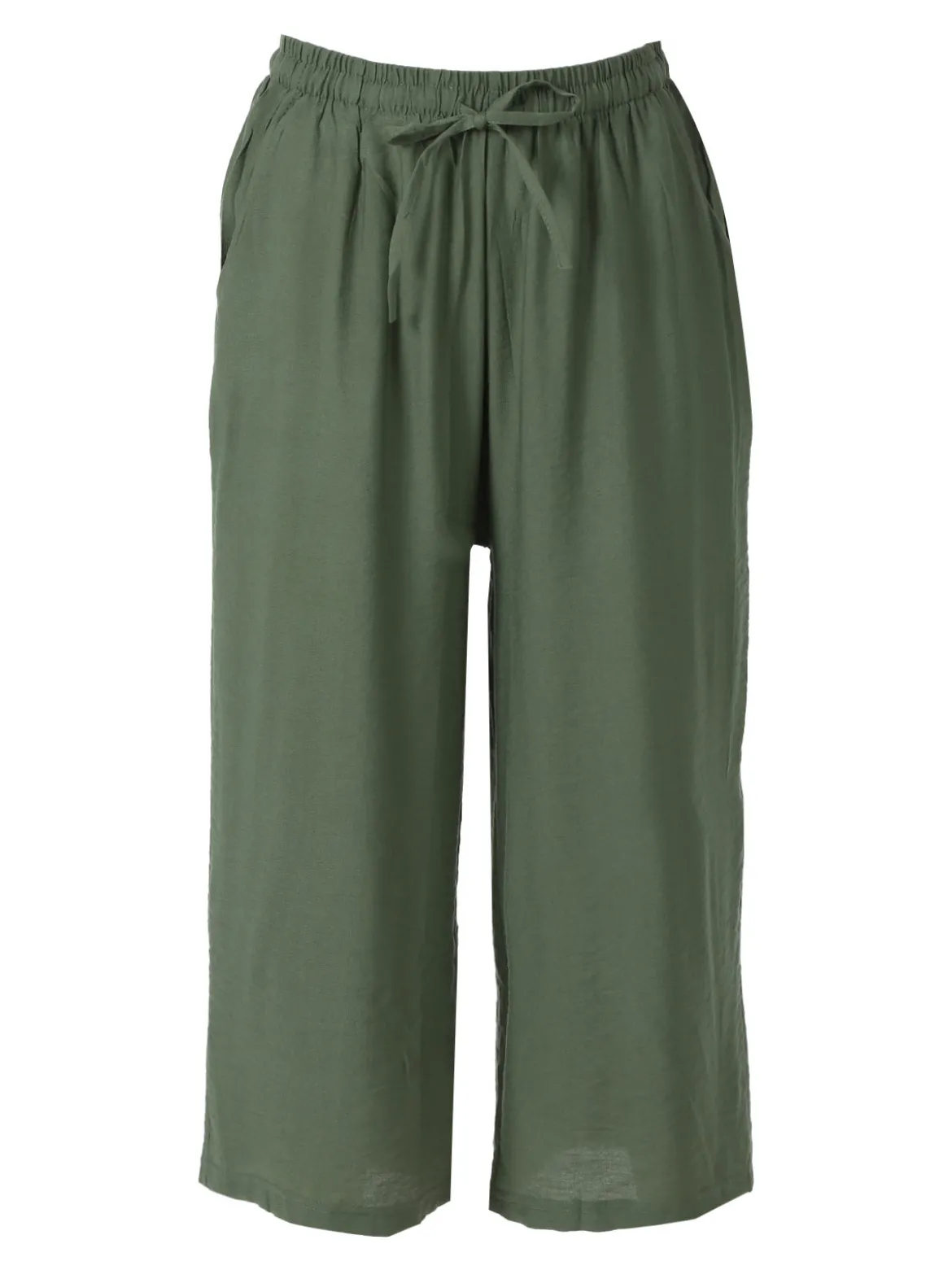 Solada Pantaloni donna cropped a gamba larga con coulisse - militare