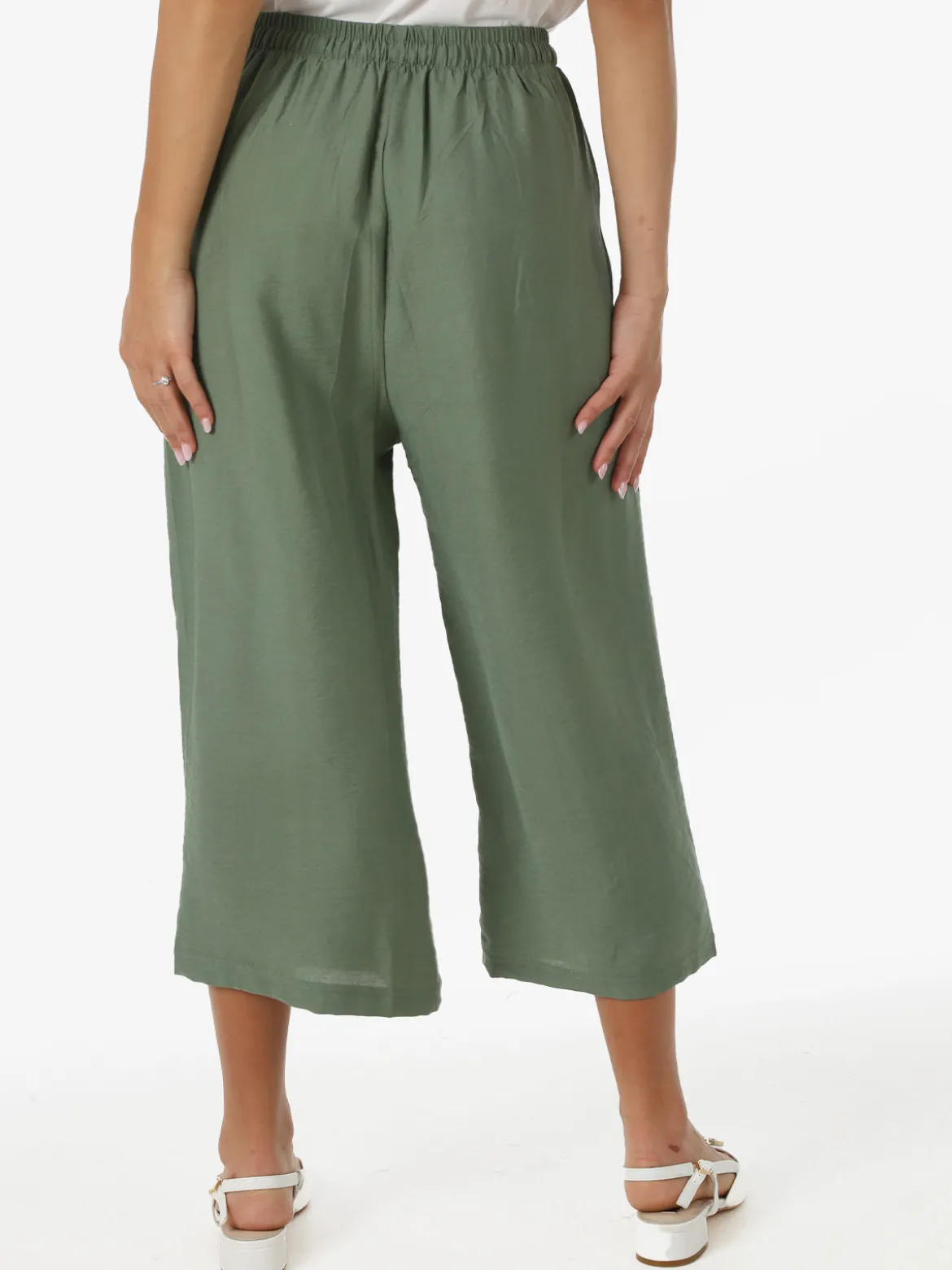 Solada Pantaloni donna cropped a gamba larga con coulisse - militare
