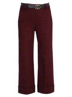 Solada Pantaloni donna culotte con cintura e risvolto sul finale - bordeaux