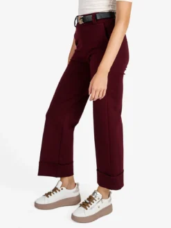 Solada Pantaloni donna culotte con cintura e risvolto sul finale - bordeaux