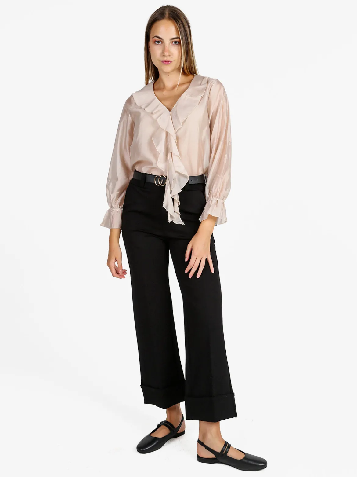 Solada Pantaloni donna culotte con cintura e risvolto sul finale