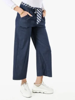 Solada Pantaloni donna culotte effetto jeans con cintura a foulard - jeans