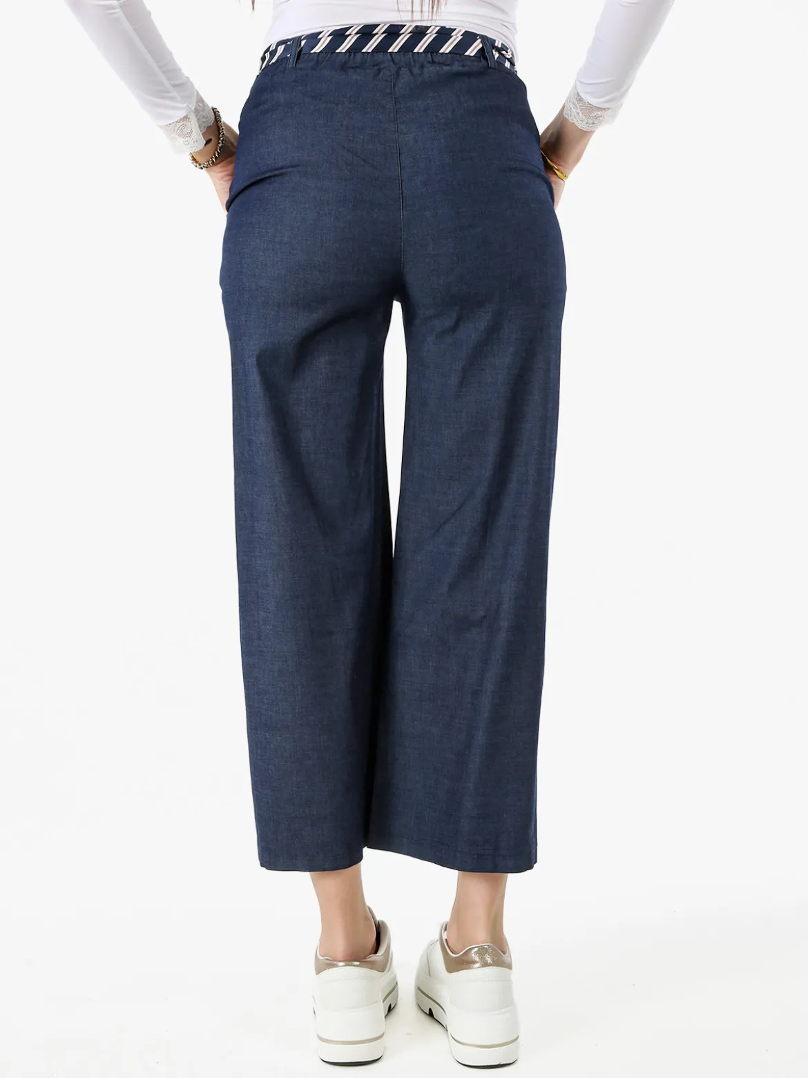 Solada Pantaloni donna culotte effetto jeans con cintura a foulard - jeans