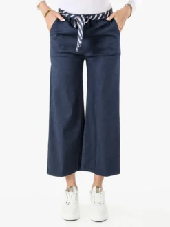 Solada Pantaloni donna culotte effetto jeans con cintura a foulard - jeans