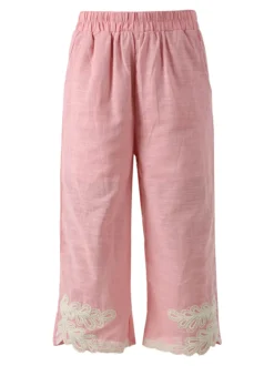 Solada Pantaloni donna culotte in misto lino e cotone con ricami sul finale - rosa