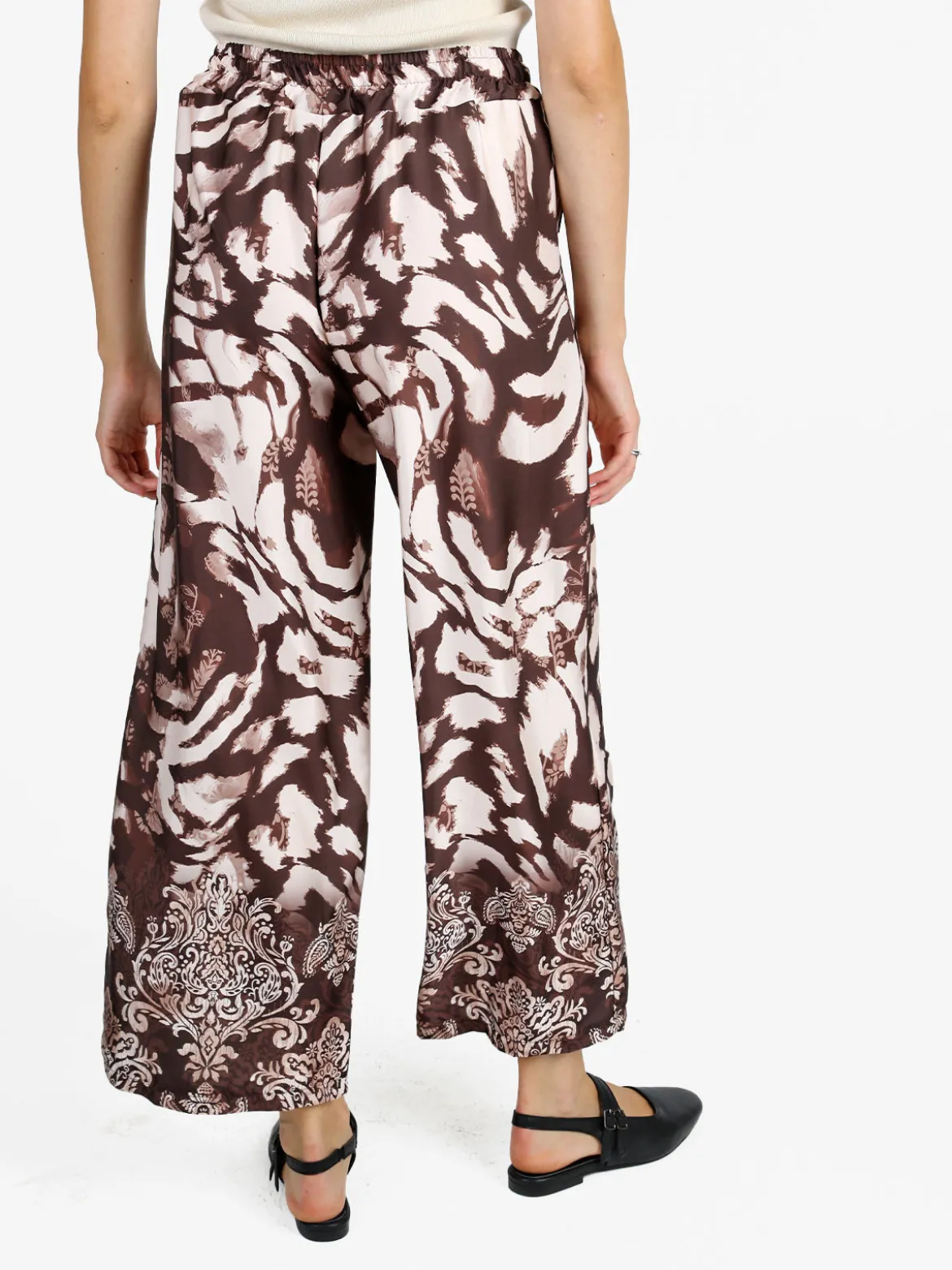 Solada Pantaloni donna effetto raso con stampe - moro