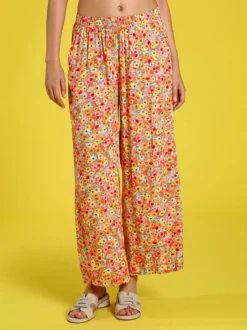 Solada Pantaloni donna floreali a gamba larga in cotone - arancione