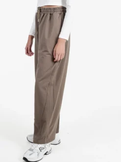 Solada Pantaloni donna in cotone a gamba larga con coulisse - tabacco