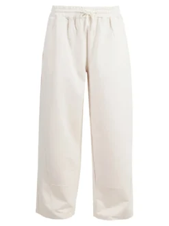 Solada Pantaloni donna in cotone a gamba larga con coulisse - panna