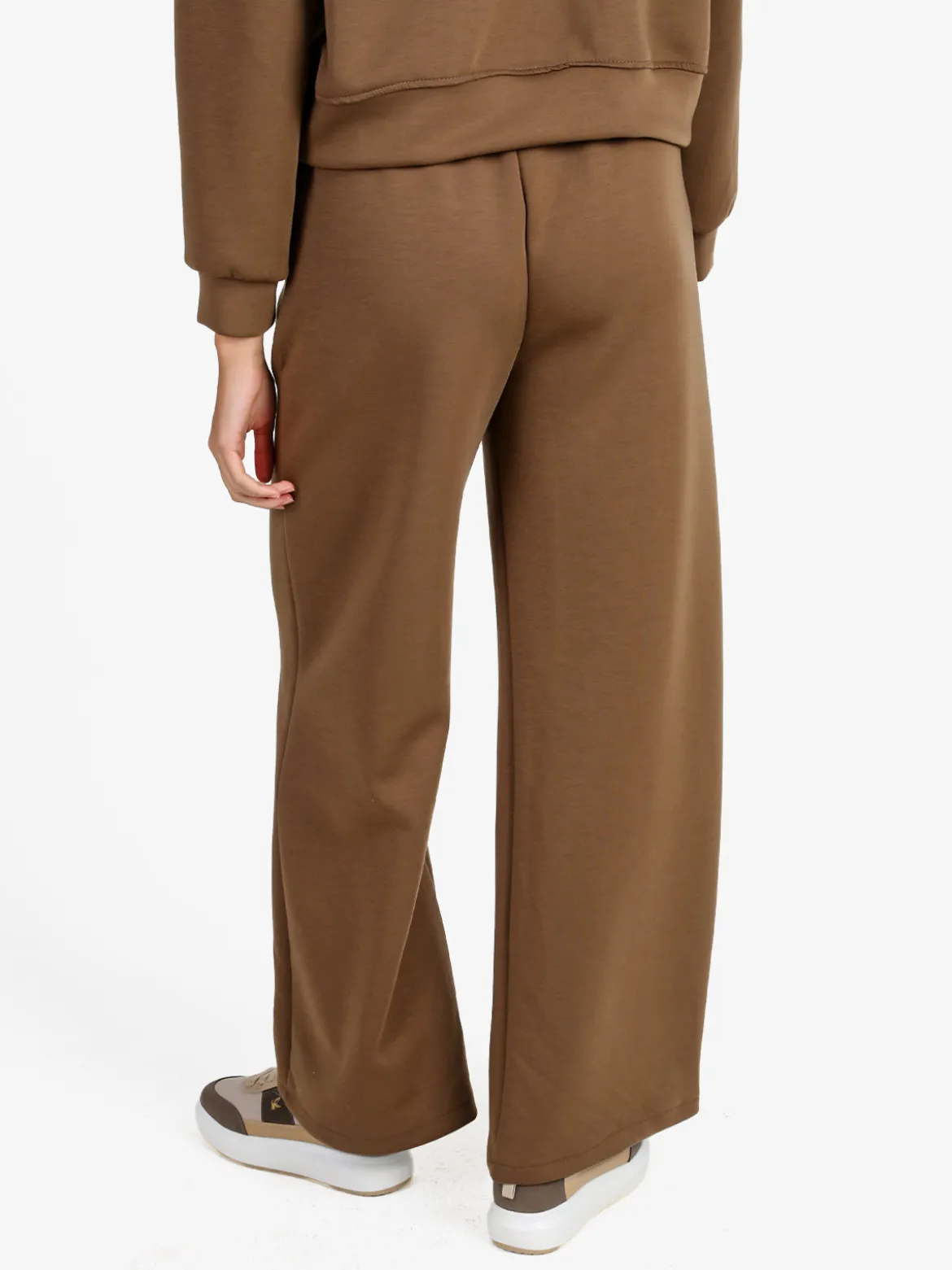 Solada Pantaloni donna in felpa a gamba larga con coulisse - marrone