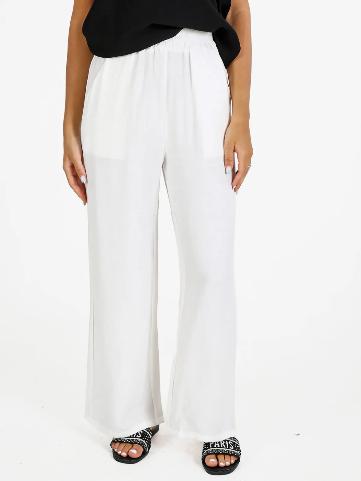 Solada Pantaloni donna in viscosa a gamba larga - bianco