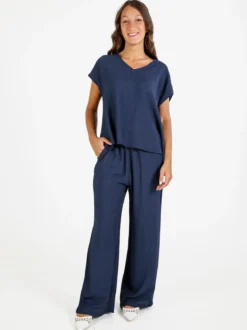 Solada Pantaloni donna in viscosa a gamba larga - blu scuro