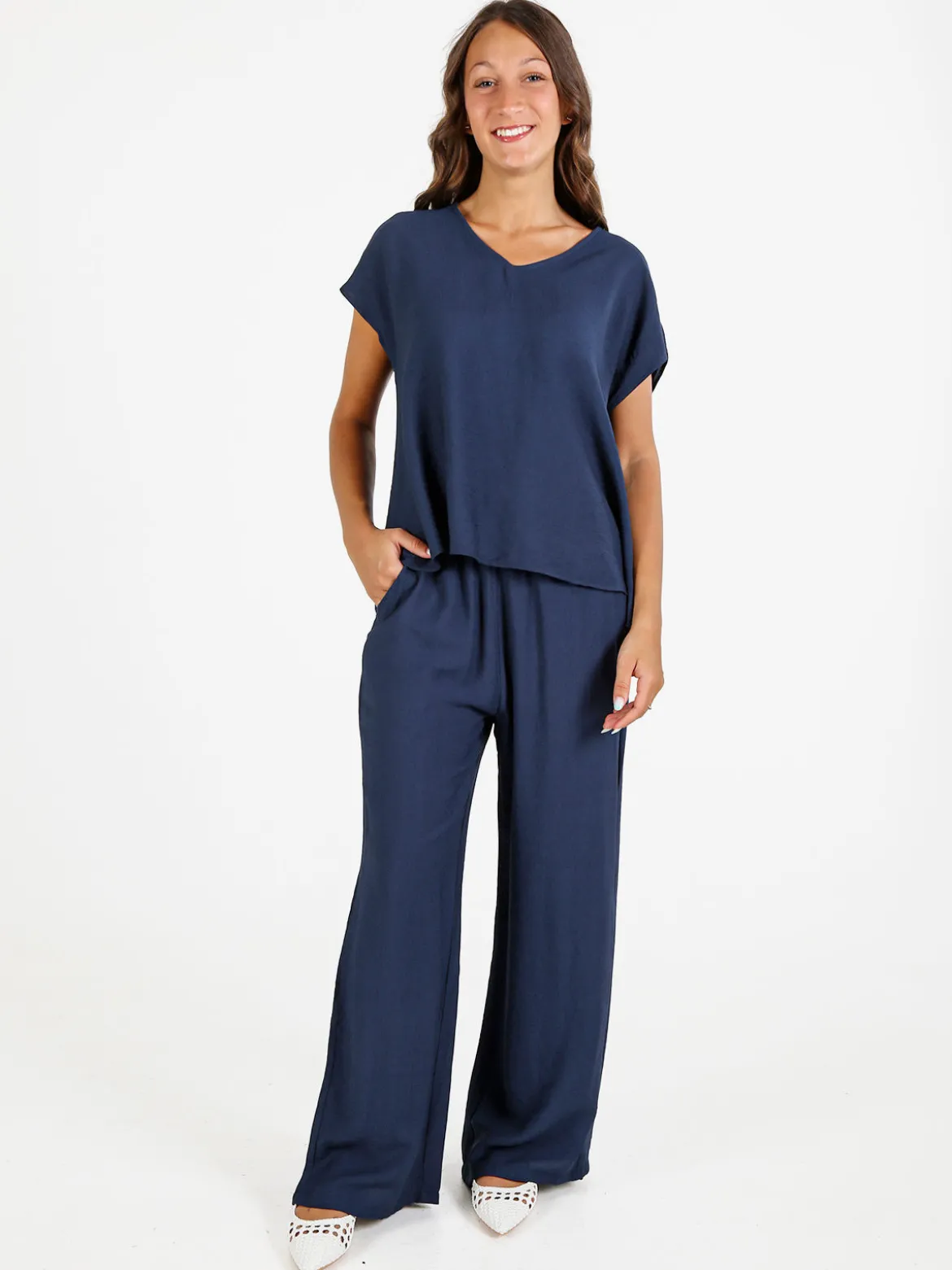 Solada Pantaloni donna in viscosa a gamba larga - blu scuro