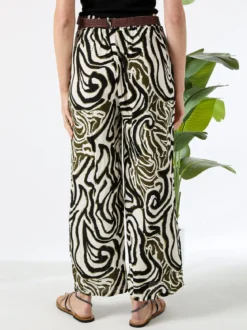 Solada Pantaloni donna in viscosa con stampe e cintura in corda - nero