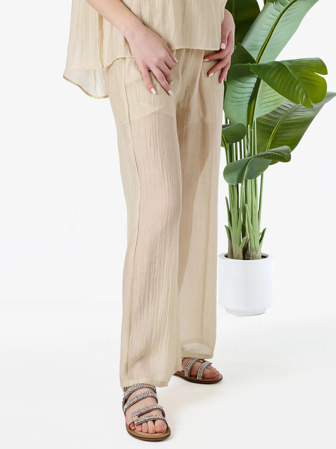 Solada Pantaloni donna leggeri a gamba larga - beige