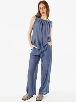 Solada Pantaloni donna leggeri a gamba larga - blu