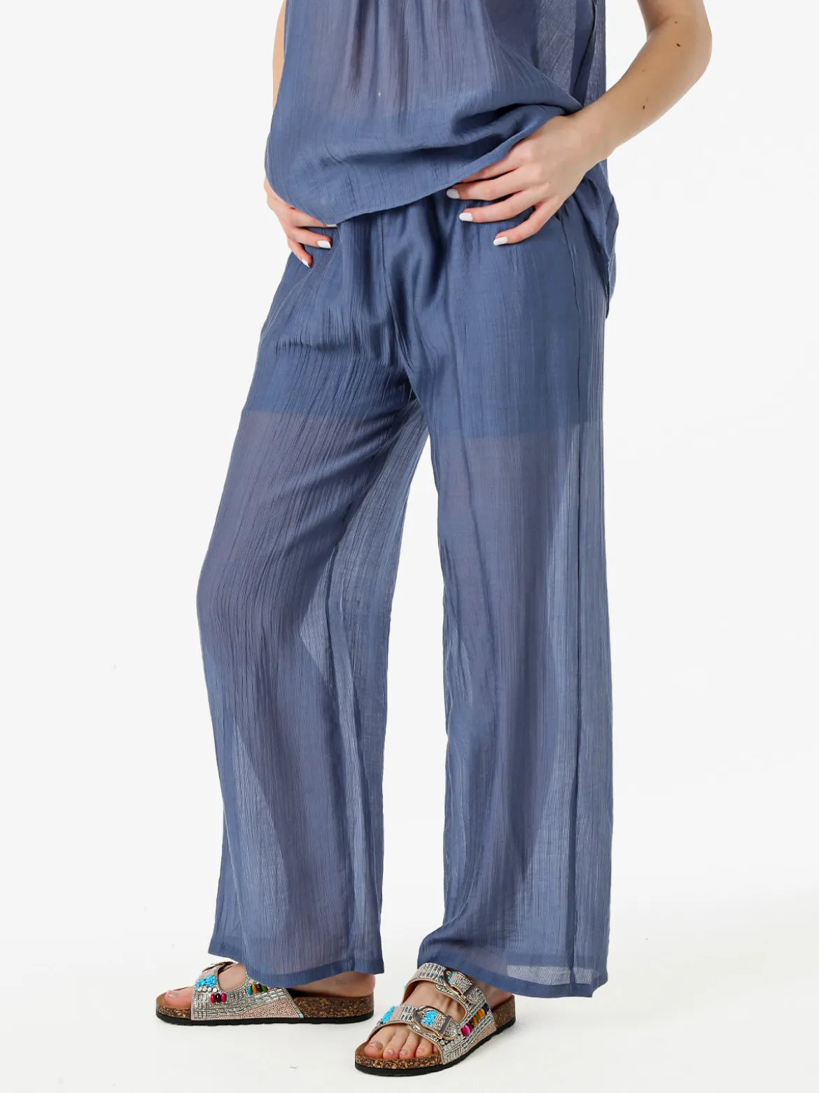 Solada Pantaloni donna leggeri a gamba larga - blu