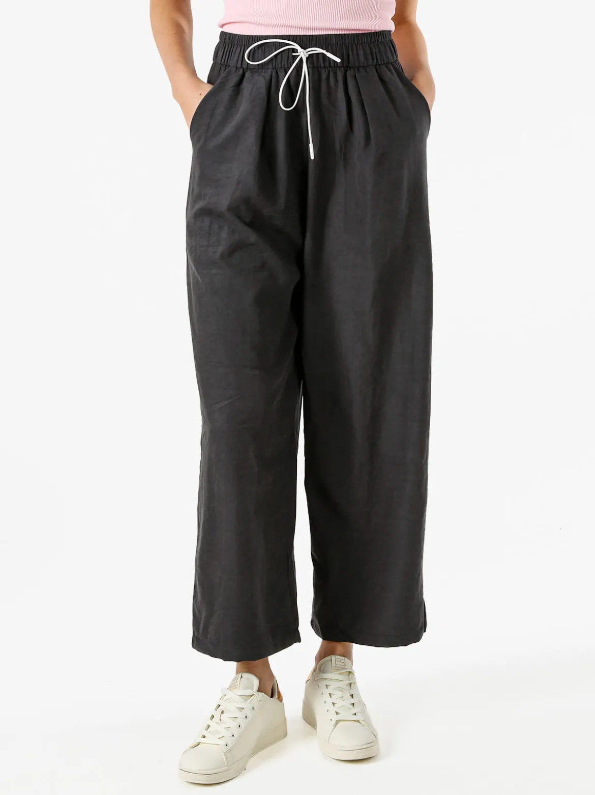 Solada Pantaloni donna leggeri a gamba larga con coulisse - nero