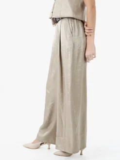 Solada Pantaloni donna leggeri a palazzo in tessuto cangiante - khaki