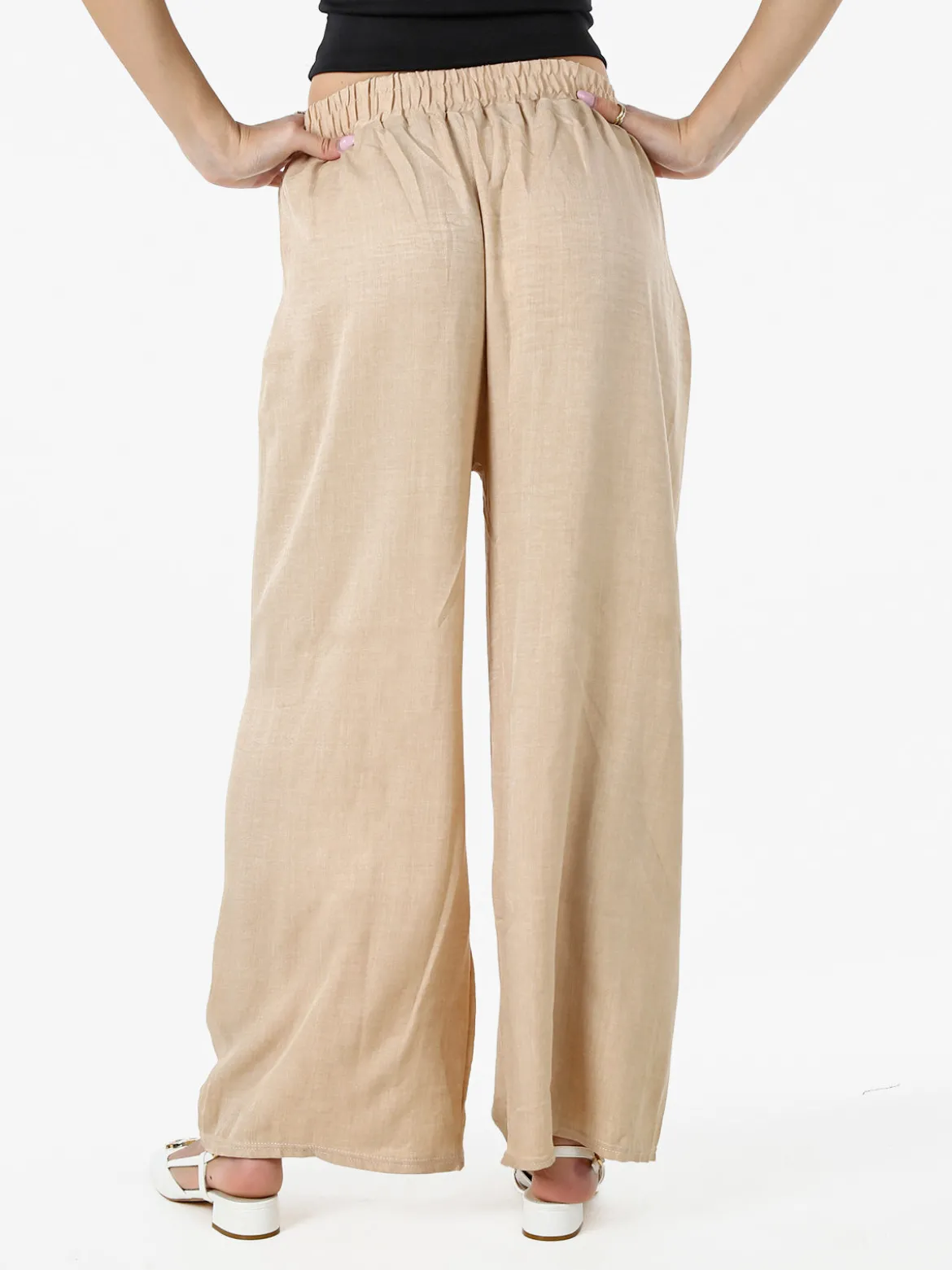 Solada Pantaloni donna leggeri in misto lino a gamba larga - beige