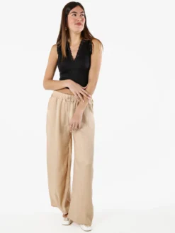 Solada Pantaloni donna leggeri in misto lino a gamba larga - beige