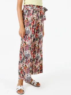 Solada Pantaloni donna plissettati a gamba larga con stampe - bianco