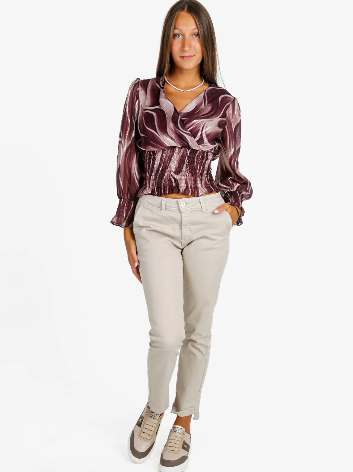 Solada Pantaloni donna slim fit a vita bassa - beige