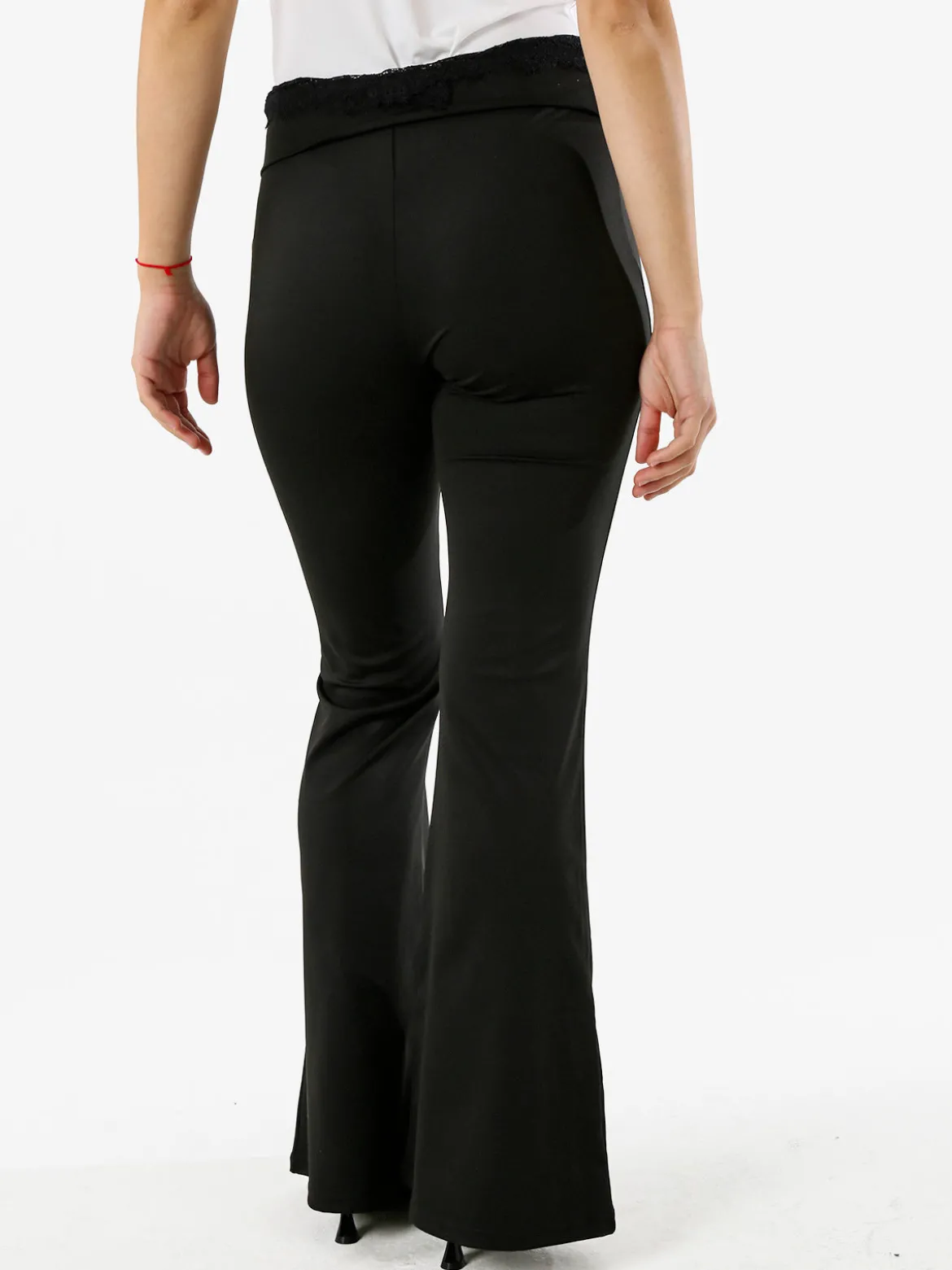 Solada Pantaloni eleganti a zampa con pizzo in vita - nero
