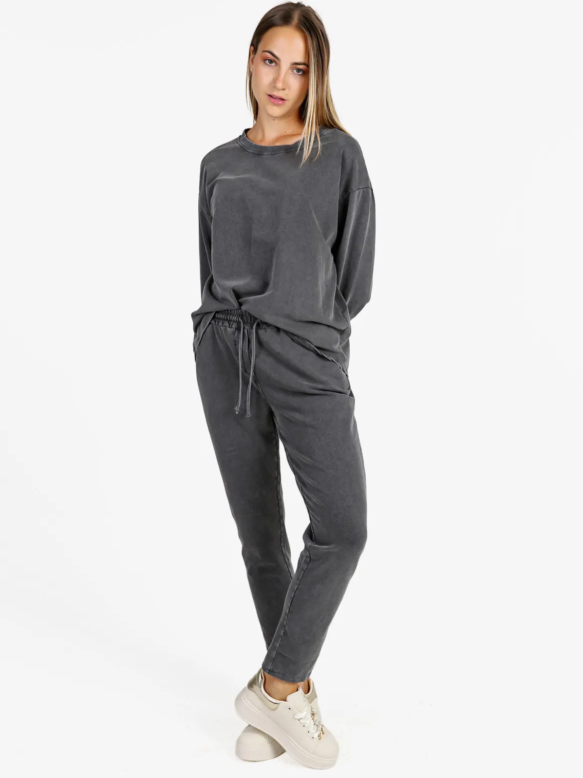 Solada Pantaloni sportivi da donna in cotone con coulisse - grigio scuro